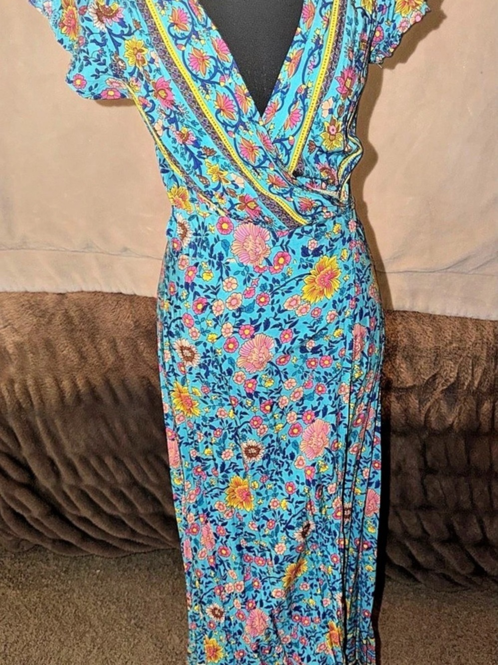 Women's Floral Maxi Dress in Blue & Pink Like New